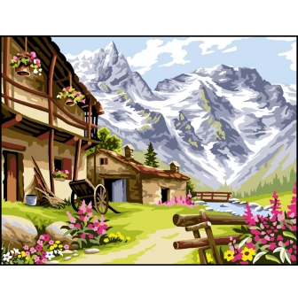 canevas antique village de montagne 50x65cm
