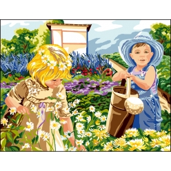 canevas antique une journee au jardin 50x65cm