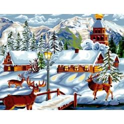 canevas antique village d hiver 50x65cm