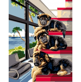 canevas antique 50x65 cm les trois copains