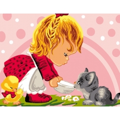 canevas antique 50x65 cm le repas de minou