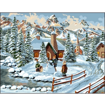 canevas antique bonhomme de neige mimo verde 50x65cm