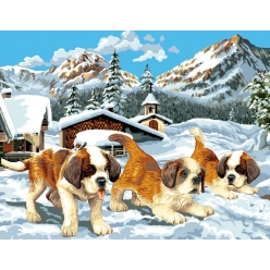 canevas antique 50x65 cm chiots st bernard sans fils