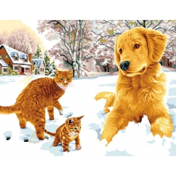 canevas antique 50x65 cm chiens et chats