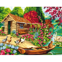 canevas antique cabane de pecheur 50x65 cm