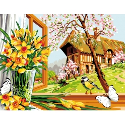 canevas antique le printemps a la fenetre 50x65 cm