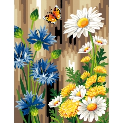 canevas antique bleuets et marguerites 50x65 cm