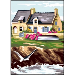 canevas antique maison bretonne 32x50cm