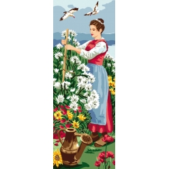 canevas antique 30x65 cm femme aux fleurs sans fils