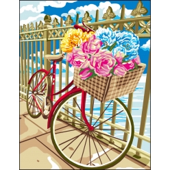 canevas antique bicyclette fleurie 50x65cm