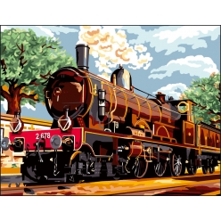 canevas antique train a vapeur 50x65cm