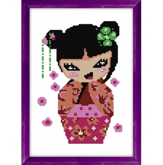 kit a broder au point de croix kokeshi