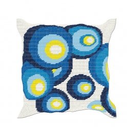 kit coussin canevas soudan 5050 ronds bleus et jaunes