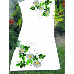 kit chemin de table a broder point de croix fleurs blanches