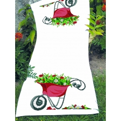 kit chemin de table a broder point de croix brouette fleurie