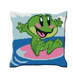 kit coussin demi point de croix grenouille 40x40 cm