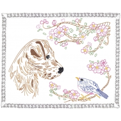 kit napperon a broder chien et oiseau