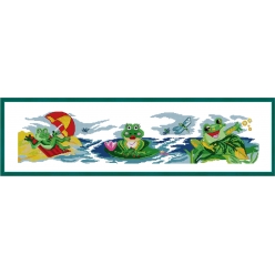 kit a broder point de croix frise grenouilles