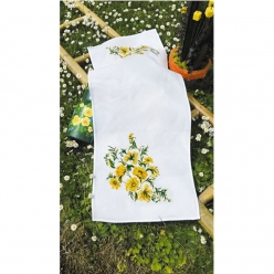 kit chemin de table a broder point de croix fleurs jaunes