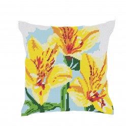 kit coussin demi point fleurs jaunes