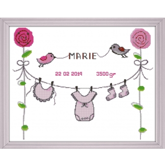 kit a broder point de croix bienvenue rose