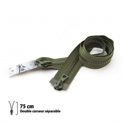 fermeture eclair z78  9mm separable double curseur kaki  75 cm