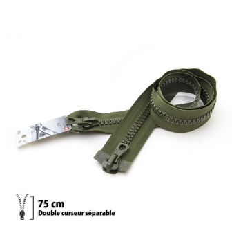 fermeture eclair z78 9mm separable double curseur kaki 75 cm