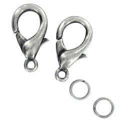 fermoirs mousqueton argent 13 mm 5 pieces