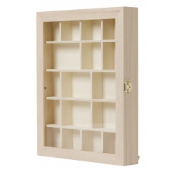 vitrine en bois 17 compartiments 28 x 23 x 4 cm