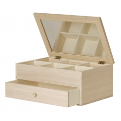 boite coiffeuse en bois 6 compartiments et 1 tiroir 26 cm