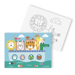 peinture au numero enfant animaux en bateau 18 x 24 cm 2 pieces