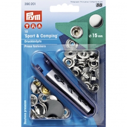 10 boutons pression sport et camping argent 15mm