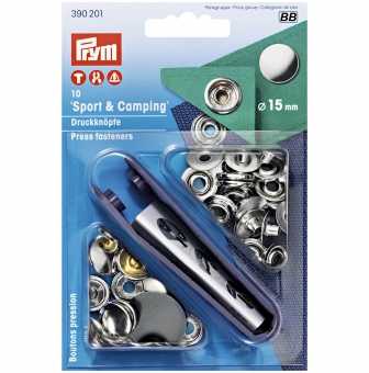 10 boutons pression sport et camping argent 15mm