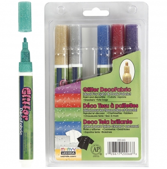 marqueurs textile glitter deco assortiment 6 feutres