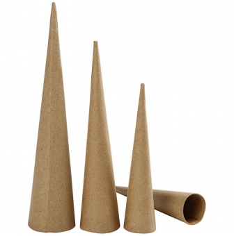 cones papier mache 20  25  30 cm lot de 3 pieces