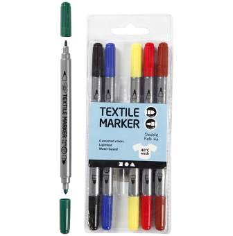 marqueurs textile double pointe assortiment 6 pieces