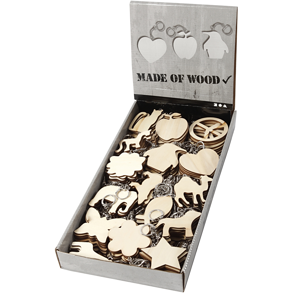 porte cles en bois 7x7 cm assortiment 128 pieces