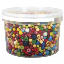 Perles en bois multicolores 4 - 16 mm ø 1,2 kg