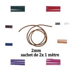 lanieres rondes en cuir de boeuf 2mm o sachet de 2x1m