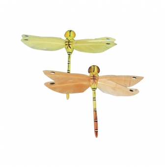libellule en plumes jaune  orange 9 cm  2 pieces