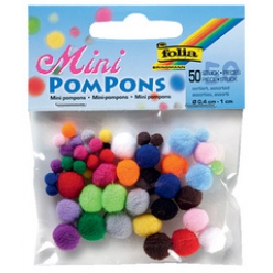 folia Mini-Pompons, 50 Stuck, farbig sortiert