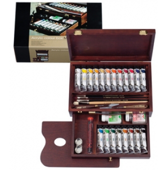 coffret bois rembrandt master couleurs acryliques