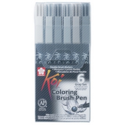 sakura stylo pinceau koi coloring brush etui de 6 gris
