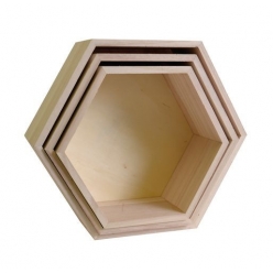etageres hexagonales en bois 3 pieces