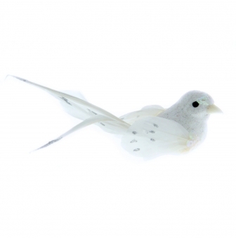 oiseaux decoratifs blanc sur pince 2 pieces
