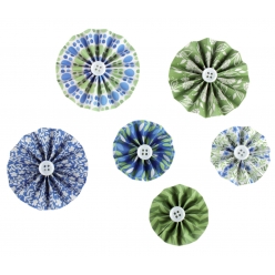 rosaces en papier fantaisie 4 a 6 cm bleu vert 6 pieces