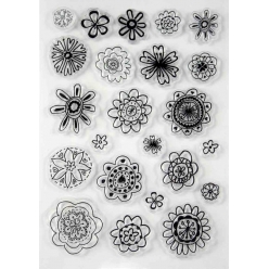 Tampon transparent 1 à 3 cm Fleurs 23 pièces