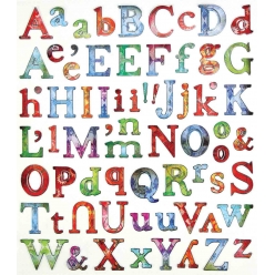 Stickers alphabet de 0,7 à 2 cm multicolore x 71 pièces