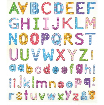 stickers alphabet pois et rayures de 05 a 2 cm x 67 pieces