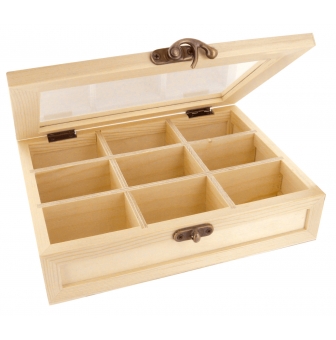 boite a thetisane en bois 9 compartiments 215x17x45 cm